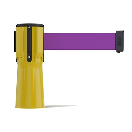 Montour Line Retractable Belt Barrier Cone Mount Yellow Case 9ft. Purple Belt CP100-YW-PE-90